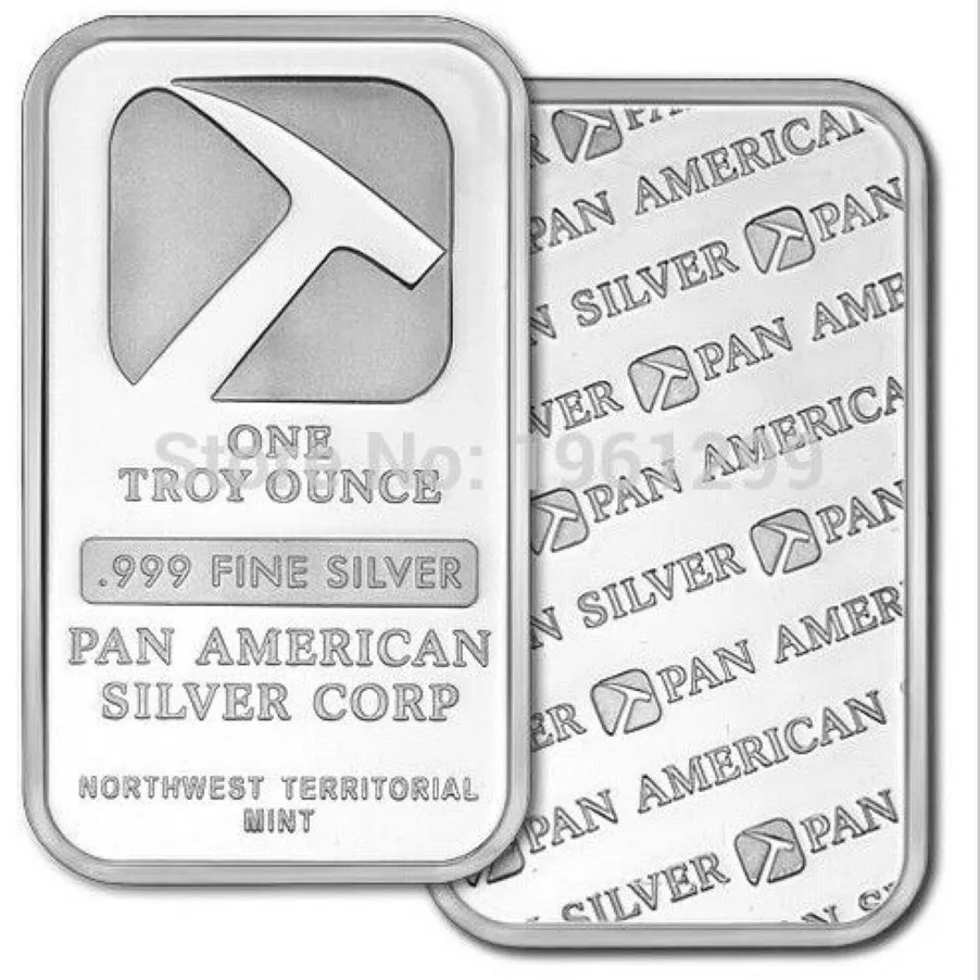 DHL 50pcs lot 999 fine Non magentic brass plated silver bullion bar 1oz silver pan american bar322S