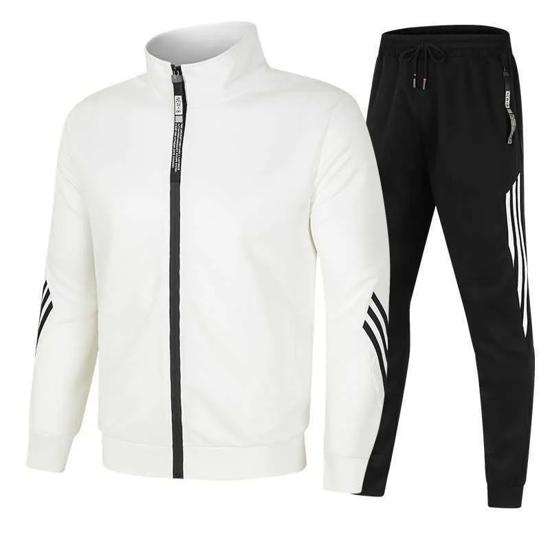 Spring and Autumn Mens Stand Collar Zipper Sports Suit Tide Brand Two-piece Sportswear Customized