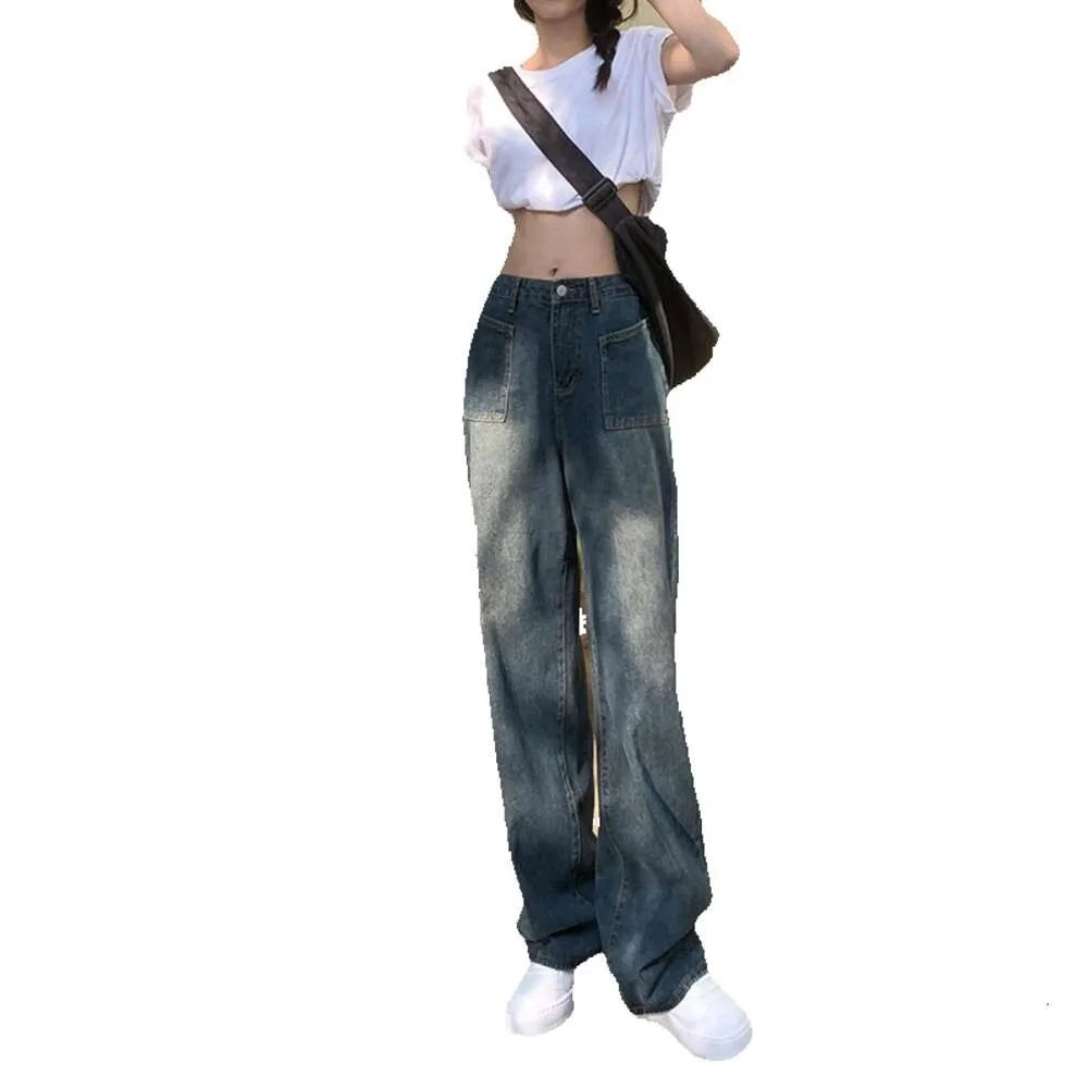 Ли она # Американские джинсы 2024 Весна Новая свободная широкая высокая талия с прямой ногой для похудения женских брюк Джинсы