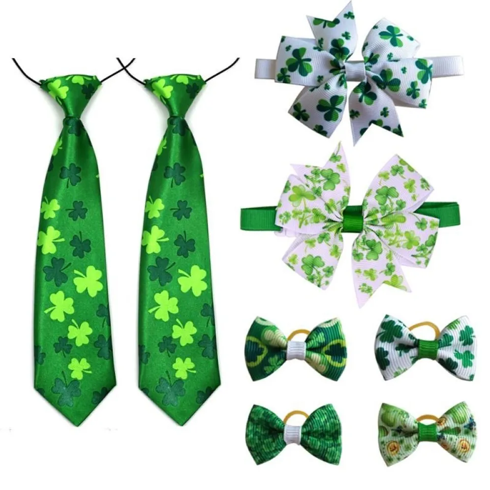 Dog Apparel ST Patrick's Pet Supplies White Green Hiar Bows Bow Tie Neckties Small Hair Accessores Bowties Large Ties263J