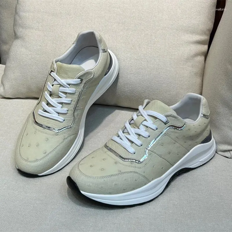 Chaussures décontractées authentique peau d'autruche unisexe beige couleur hommes femmes baskets à lacets véritable cuir exotique mâle femme noir doux appartements