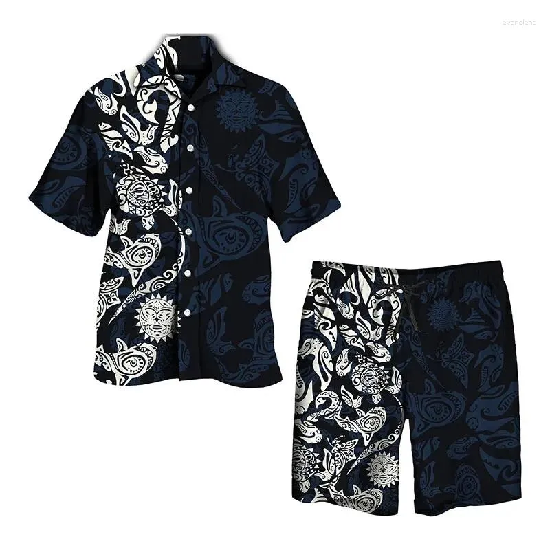 Survêtements pour hommes Chemise hawaïenne 2pcs Costume 3D Chemises d'impression Short de plage surdimensionné Casual Set Vacances Hawaii Streetwear Mode Homme Vêtements