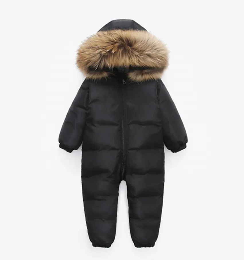 Russische Winter Infant Warme Weiße Ente Unten Strampler Kinder Outdoor Ski Sets neugeborenes Baby mädchen kleidung Fell Kapuze Overalls 30 21838944