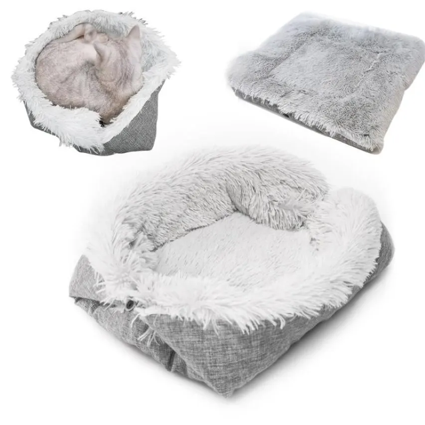 Canis canetas dobrável lavável animal de estimação cão gato dormir casa ninho cama de pelúcia inverno quente animais de estimação macio mats255j