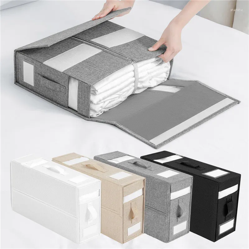 Storage Bags Bed Sheet Set Box Fabric Visible Window Zipper Folding Blanket Finishing Wardrobe Bedding Closet Organizer