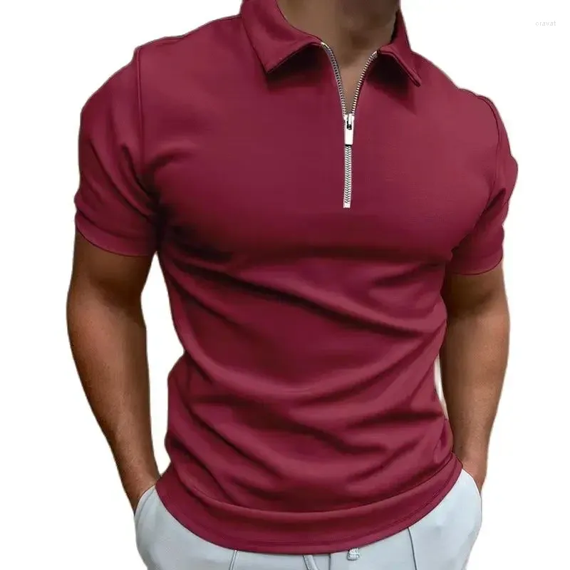 Polos pour hommes 2024 Solid Color Zipper Polo Shirt Stripe Manches courtes Hommes Sports Loisirs Pull Confortable Mode Tendance Streetwear Tops
