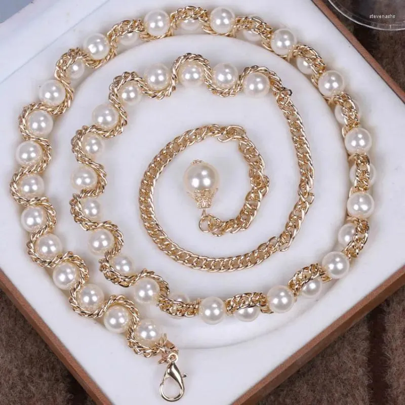 Paski Kobiety Pasek czarny biały naśladowanie łańcuch perłowy letnia sukienka dekoracyjna długa tłuszcz cienki moda wszechstronna akcesoria 130 150 cm