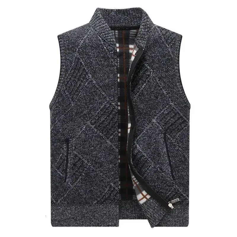 Winter Heren Trui Vesten Dikke Fleece Gebreid Vest Mannelijke Toevallige Trui Vest voor Mannen Mouwloze Heren Kleding 240312