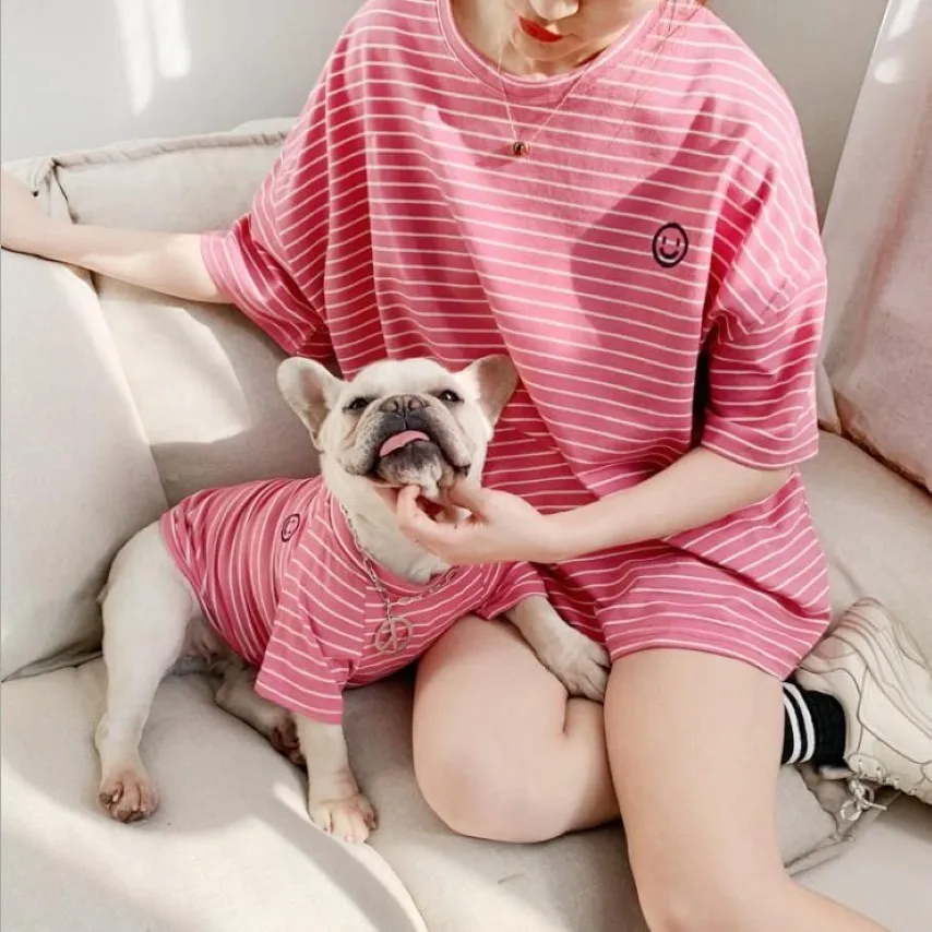 Adult and Dog Pet Matching CLothes 2019 Family Clothes For Dog Small Large Dog Clothes Striped T Shirt Adult Tops Shirt Pet Pajama297h