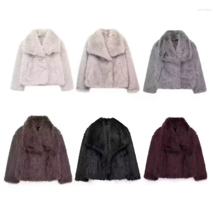 Vestes pour femmes manteau en fausse fourrure automne hiver 2024 manteaux et mélanges de laine en peluche vêtements d'extérieur à la mode à manches longues chaud