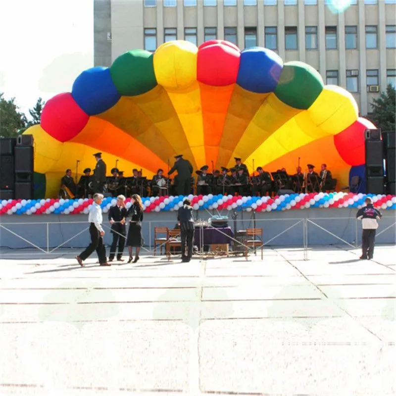 Customized 10mW (33ft) with blower Outdoor rainbow color large inflatable shell tent giant event dome marquee concert stage cover tent for Sale
