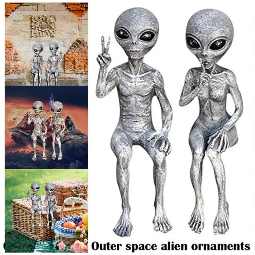 Outer Space Alien Statue Martians Figurine Set per la casa Indoor Outdoor Figurine Ornamenti da giardino Decor Miniatures232J