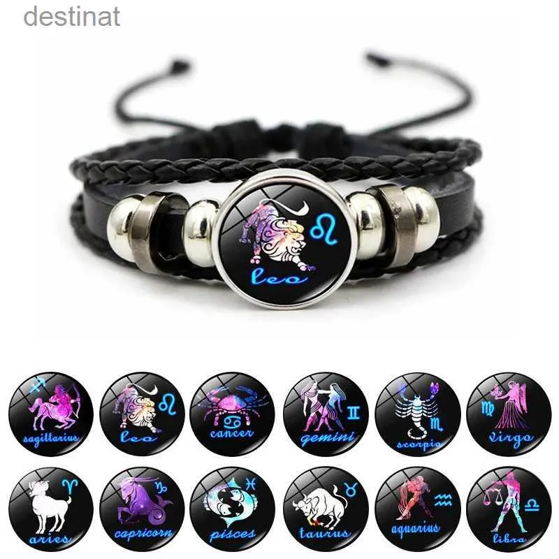 Pärlstav 12 stjärntecken konstellation charm armband män kvinnor mode flerskikt väv läder armband armband födelsedagspresent-1l24213