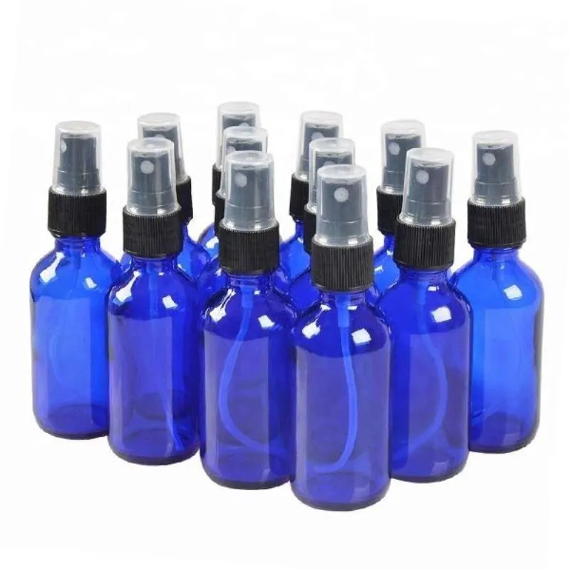 Bottiglie spray spesse in vetro ambrato blu cobalto da 50 ml per oli essenziali - con nebulizzatori neri fini Wcxkb Sopxb