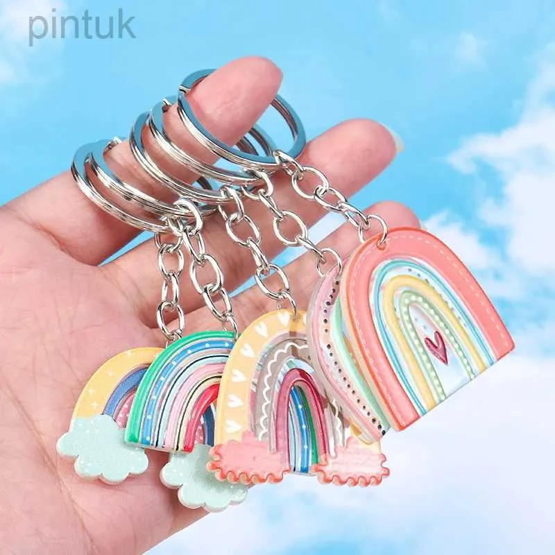 Keychains Lanyards New Colorful Rainbow Keychains for Car Key Souvenir Gift for Women Men DIY Handbag Pendants Hanging Key Ring Jewelry Accessories ldd240312