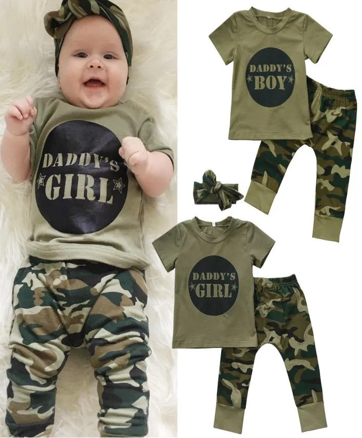 Camo Neonato Ragazze dei neonati Maglietta a maniche corte Top Pantaloni Abiti Set Vestiti Casual Neonato Neonato Ragazza Camo Maglietta 9199070