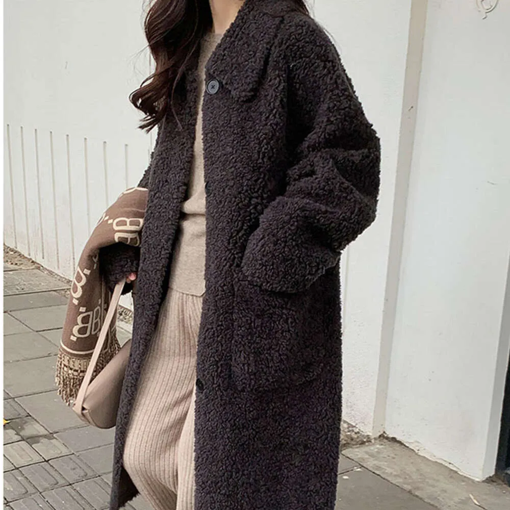 Ny vinter 2023 Haining Lamb Wool Sheep Cut Fleece Integrated Fur Women's Long Coat 8304