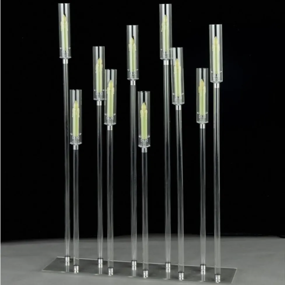 Ljushållare akrylljusstakar 10 huvuden alla tydliga bröllopslandelabra bordets mittstycken hållare kandelabrum för festhemmor325c