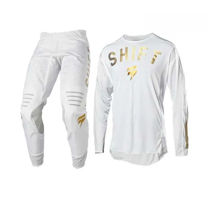 Tute da uomo Yoga Outfit 2022 Top White Gold Shift Vega LE T-shirt da moto fuoristrada set SHIFT MX 3 etichetta Motocross Kit di attrezzi traspirante Moto Jersey e pantaloni 240311