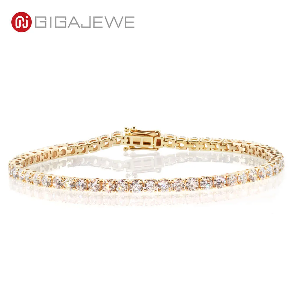 GIGEWE 5Ct blanc DEF couleur 9K/14K/or jaune 50 pièces forme ronde HPHT diamant Bracelet de Tennis