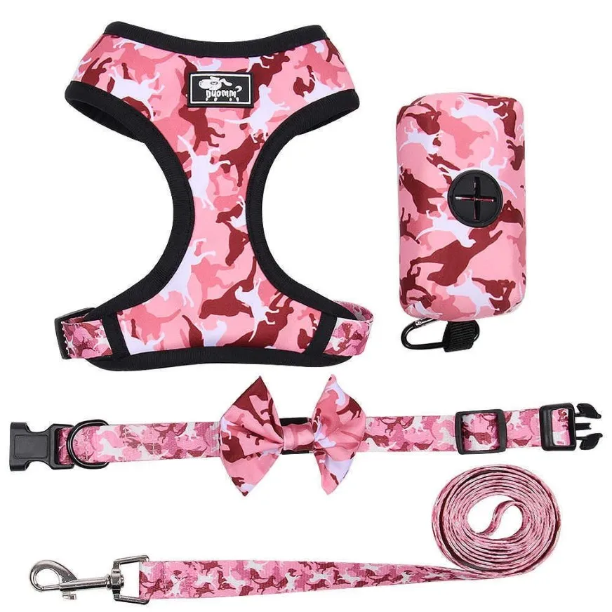 4pcs lote de colarinho de cão ajustável Coloque com dispensador de bolsa de cocô New Design Puppy Dog Walking Harness Leash para cães pequenos H02222A