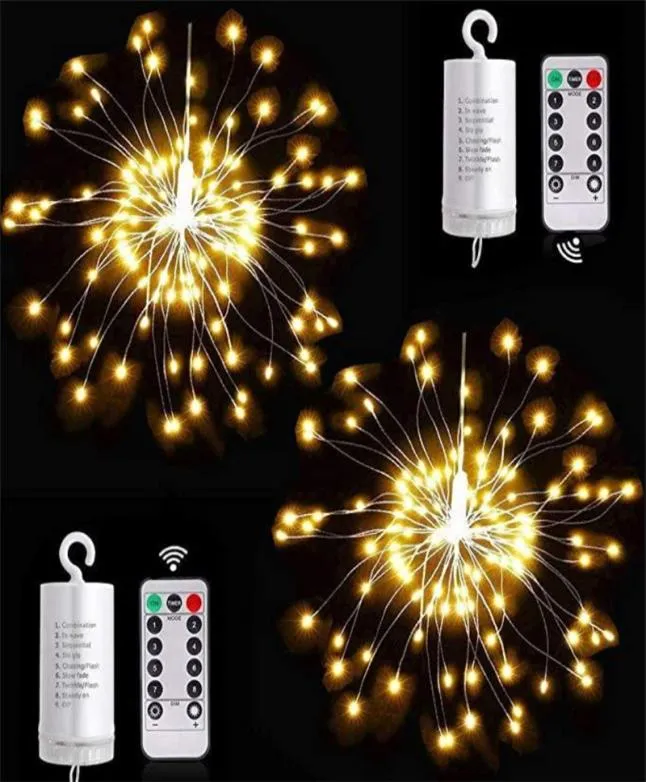 Lumières de Noël LED Strings 8 Modes à piles décoratif 120 150 180 200 fil de cuivre en forme de feu d'artifice Mini String Light2630121