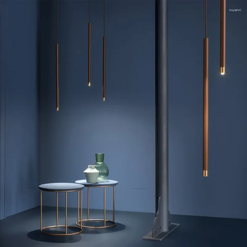 Lampes suspendues Lustre moderne LED longue ligne lampe de villa salon minimaliste restaurant bar escalier cylindrique bicolore