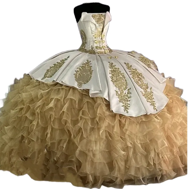 Charro White And Gold Quinceanera Dresses With... From Elegantweddings,  $249.89 | DHgate.Com