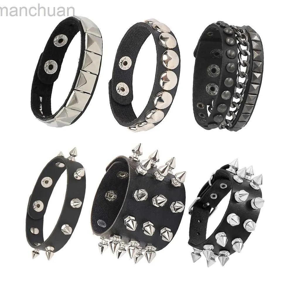 Bangle Punk Leather Armband för 90 -talets män Kvinnor Rivet Cuff Bangle Armband Justerbart svart läder Arvband Metal Studded Smyckes Present LDD240312