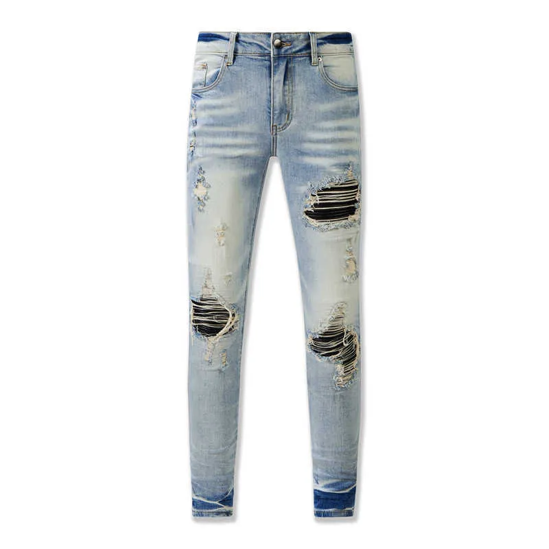 Jeans da strada in stile americano con lavaggio invecchiato con buchi live streaming internet celebrity jeans 8807