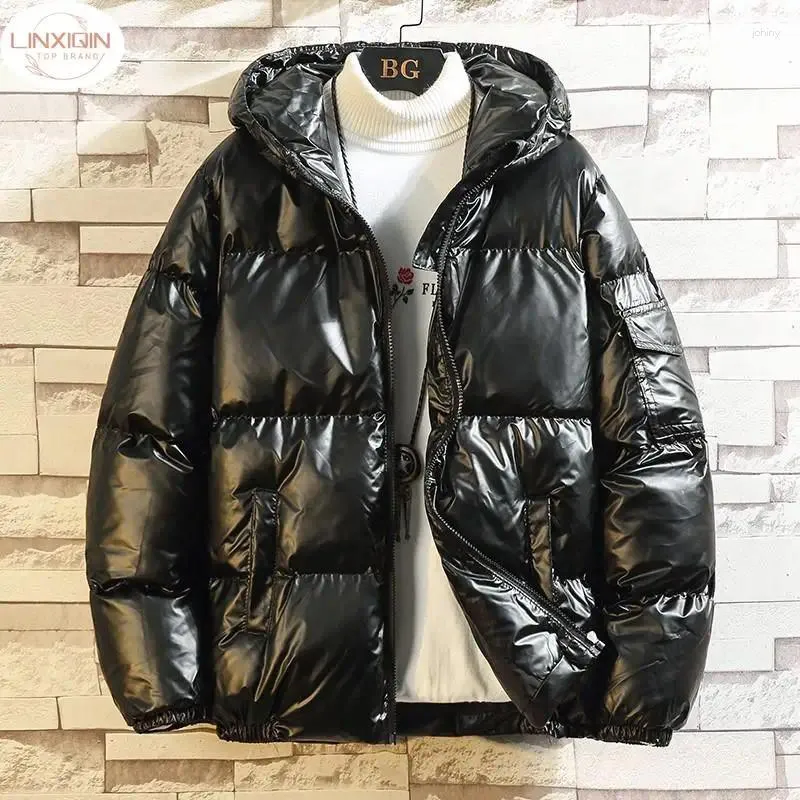 Women's Trench Coats 2024 Down Jacket Winter Glossy Silver/Black/Gold/Blue Hooded Parka Outwear Padded Female