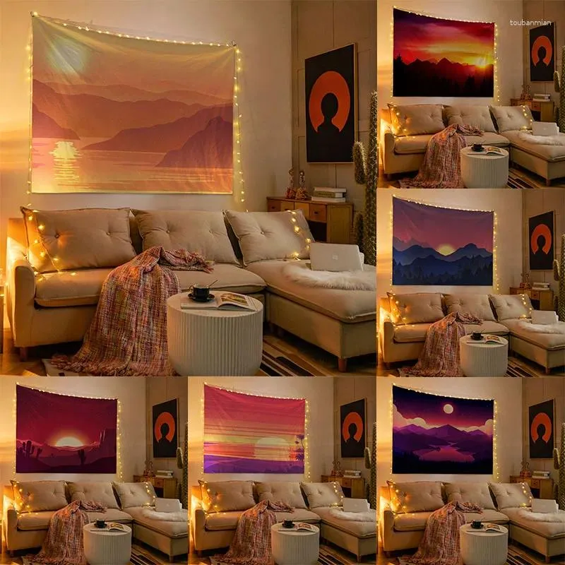 Tapeçarias tapeçaria estética decoração de parede abstrata paisagem de montanha casa sala de estar pendurado pano de fundo