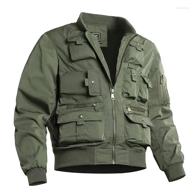 Vestes pour hommes Y2K Fashion Brand Pilot Jacket American Retro Baseball avec plusieurs poches fonctionnelles trois charges de défense Top