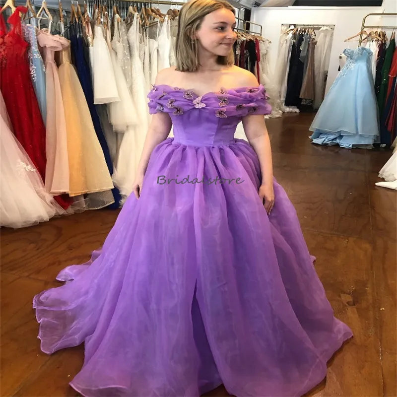 Cinderalle Purple Evening Dress With Butterflies Off Shoulder Organza Prom Dress Formal Occasion Sixteen Birthday Dress Vestios De 15 Anos 2024 Vestidos De Noche