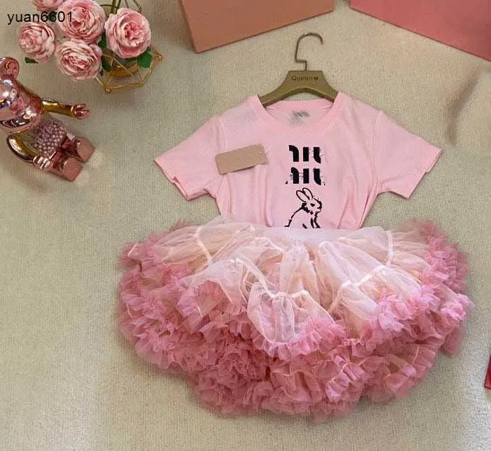 Popular Princess dress summer girls tracksuits baby clothes Size 90-140 CM kids t shirt and Gradient lace short skirt 24Mar