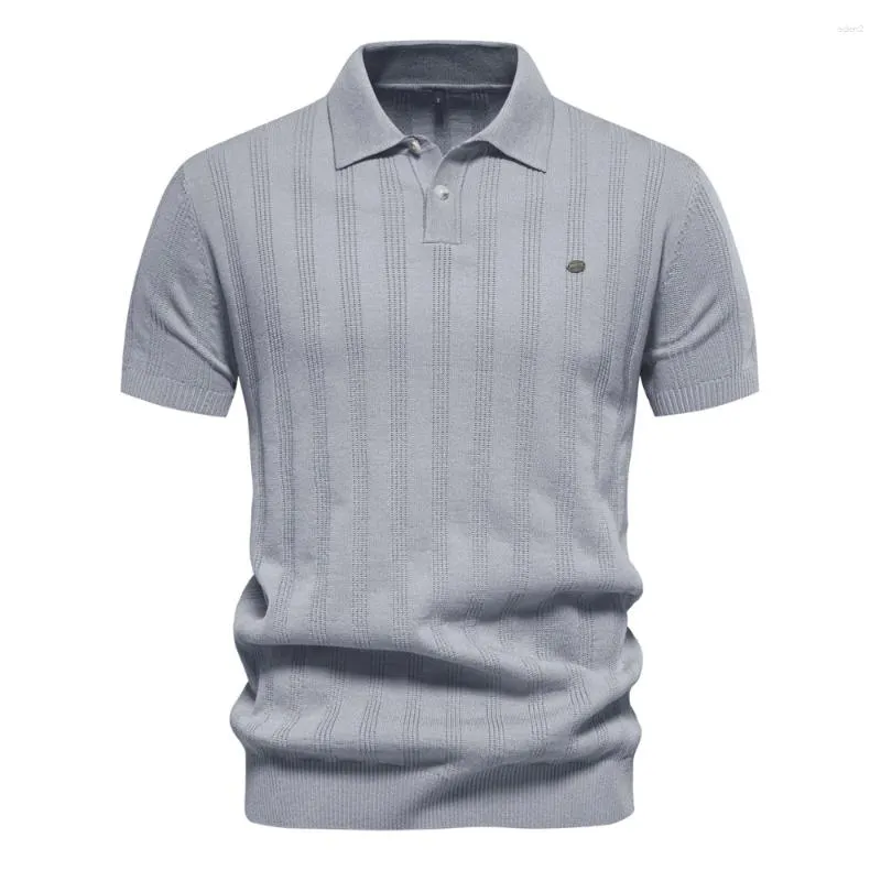 Polos pour hommes 2024 Summer Polo en tricot côtelé pour hommes respirant et cool marque qualité hommes chemises texturées