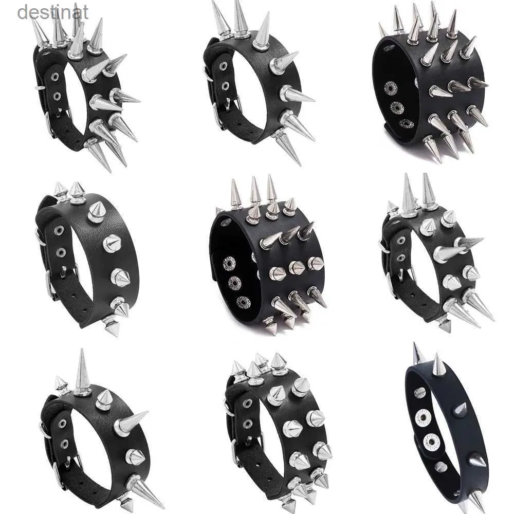 Pärlstav diezi personlighet hiphop män spikade stenarmband armband kvinnor vintage punk cosplay svart pu läder wrap armband nya smycken24213