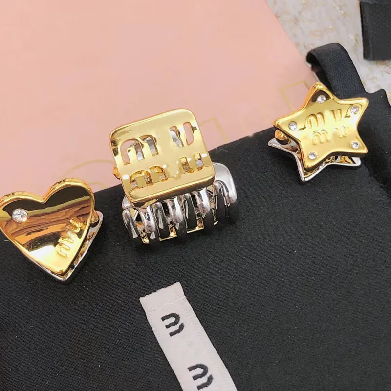luxury m brand love heart cute star designer clamps hair clip pins barrettes girls letters silver gold hair clips hairpins headband 3pcs in one set