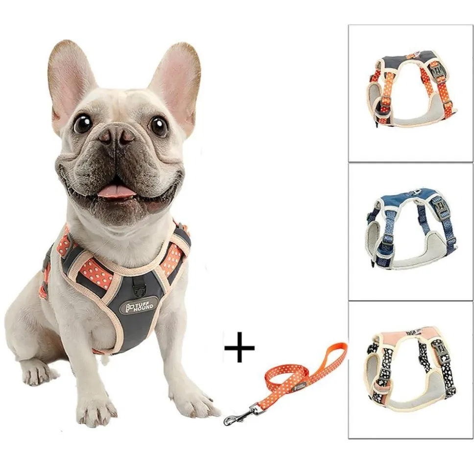 TUFF HOUND Nylon Hundegeschirr Kein Zuggeschirr Hund Französische Bulldogge Verstellbares weiches Welpengeschirr Weste Hundeleine Set Haustierzubehör Q251J