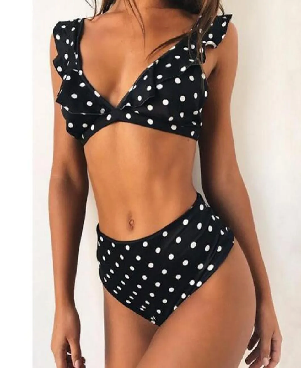 Seksi yüksek bel bikini kadın mayo push up mayo fırfır banyo kıyafeti polka dot biquinis yaz plajı giyim kadın5671584