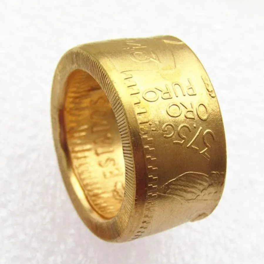 1943 Mexico Gold 50 peso moneta złota platowana pierścień monety ręcznie robiony w rozmiarach 9-16301J
