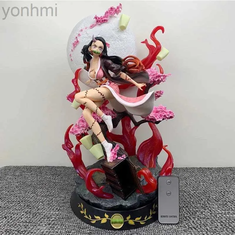 Action Toy Figures Nya 42 cm GK Demon Slayer Anime Figur Kamado Nezuko med lätt actionfigur Collectible Model Statue Gift Toys for Children LDD240312