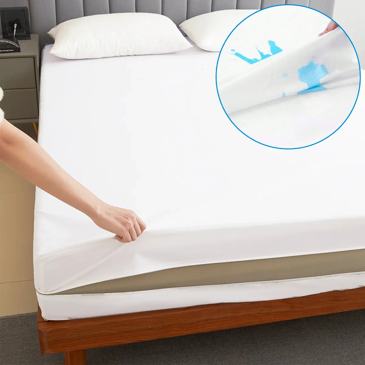 Водонепроницаемый наматрасник с молнией, мягкий дышащий бесшумный чехол для односпальной или двуспальной кровати размера QueenKing, размер 230308