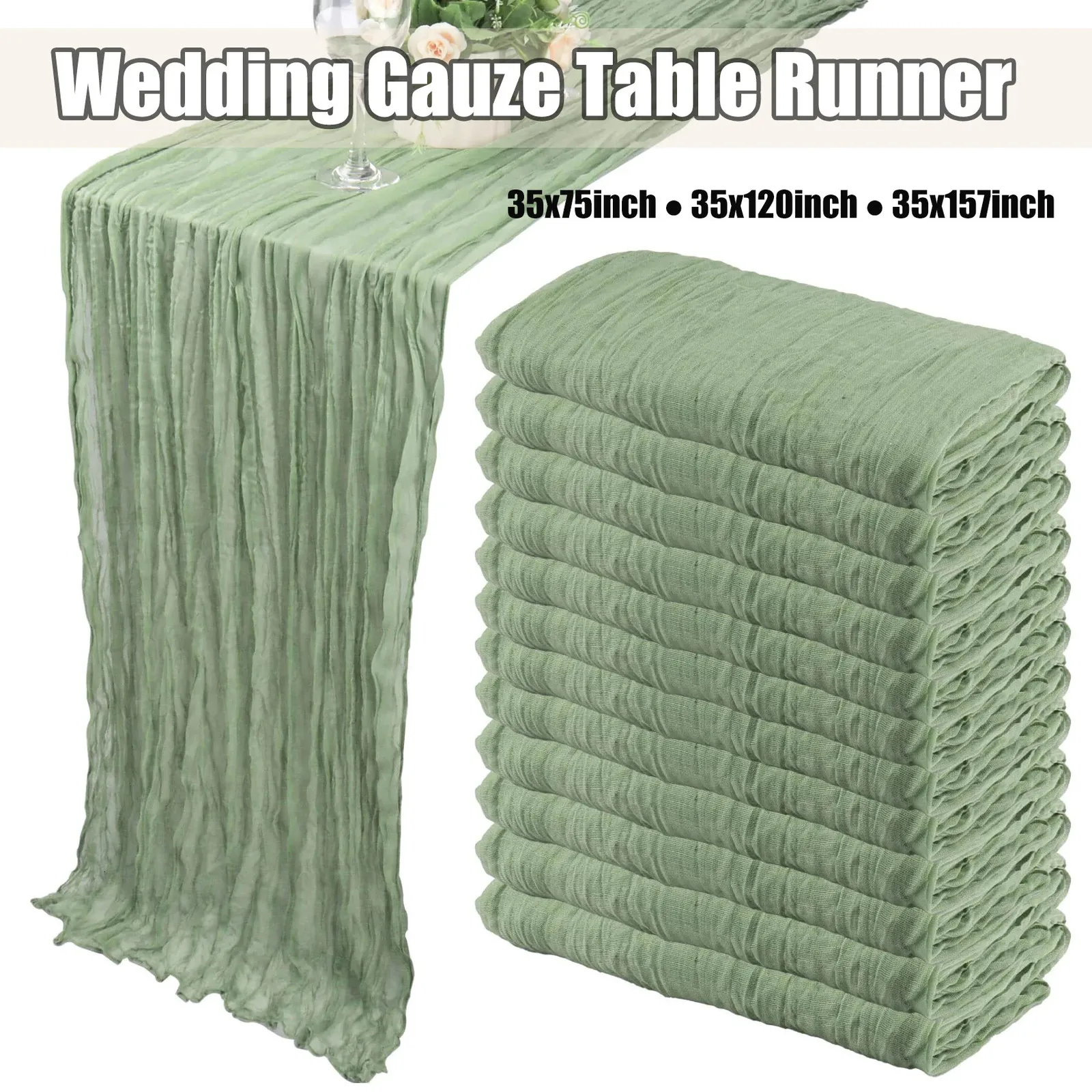 1020 st Sage Green Tabler Runners Cotton Gaze Runner Bulk Rustic Cheesecloth Boho för bröllop 240307