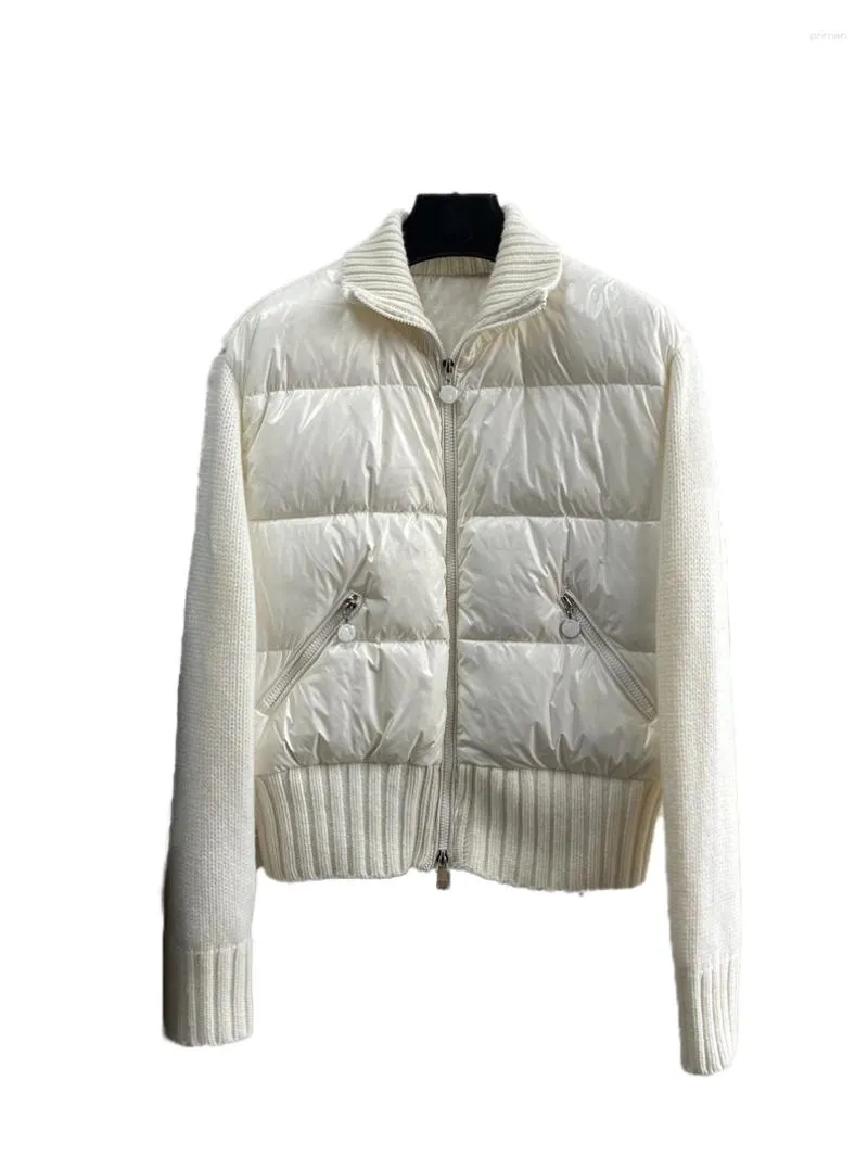 Jaquetas femininas para baixo retalhos jaqueta curta fino ajuste zíper malha manga longa design quente e confortável 2024 inverno 1011