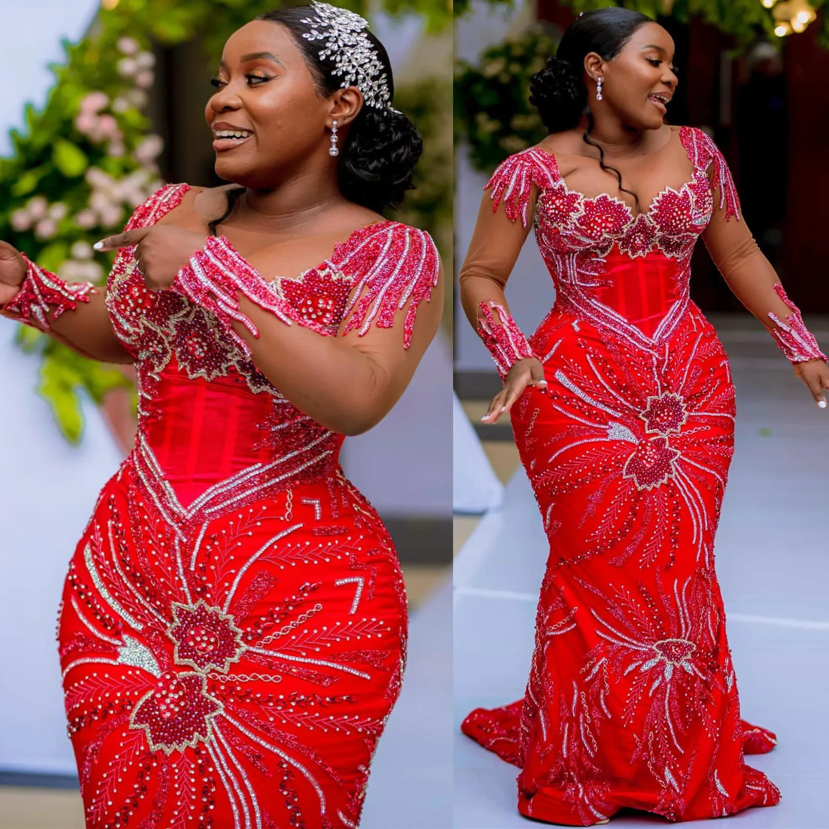 2024 ASO EBI Red Mermaid Prom Dress Cristalli in rilievo con sequenza sequestrata Seconda ricevuta Cande del 50 ° compleanno abiti da fidanzamento di 50 ° compleanno Abiti abiti DE DE HOIREE ZJ156