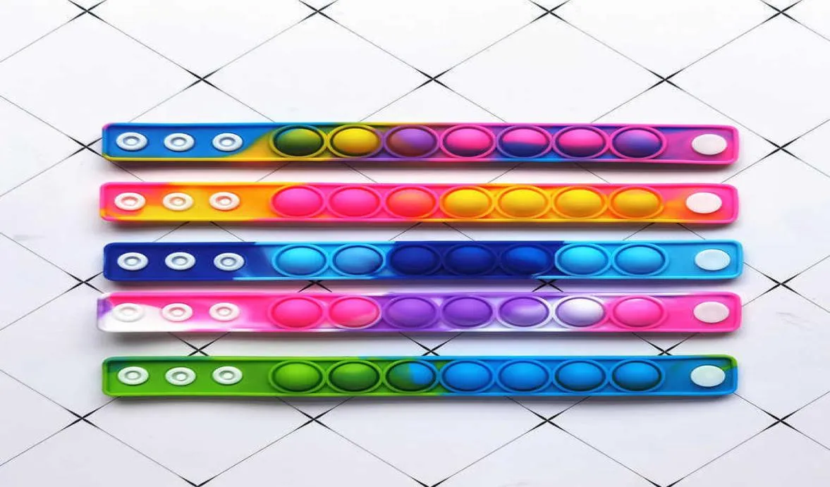 Pop parmak oyuncakları bilezik bulmaca pres stres bilekliği itme kabarcık silikon bilezikler duyusal kravat boyalı snap ring g71zow7287244