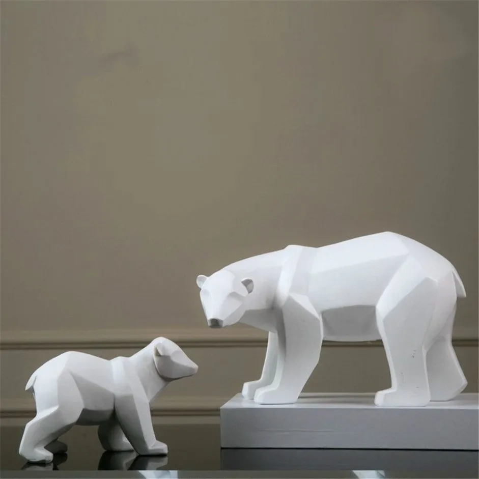 Resin Crafts Abstract White Polar Bear Sculpture Figurine decor Handicraft Home Desk Geometric Wildlife Statue Craft260E