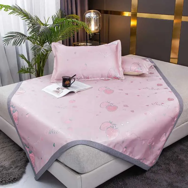 Other Bedding Supplies High Qualit Home Textiles Comfortable Print Machine Washable Composite Ice Silk Mat Set for Summer Cool Mattress Pad Can Folded