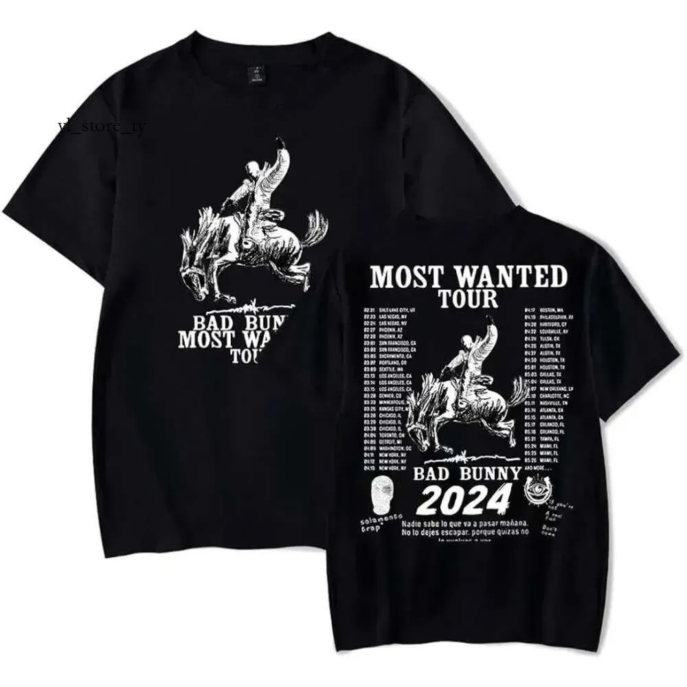 Bad Bunny Most Wanted Tour 2024 Högkvalitativa stilfulla män T-shirt kvinnor män sommar mode o-hals kort ärm vintage t shirtdesigners kort ärm 7255